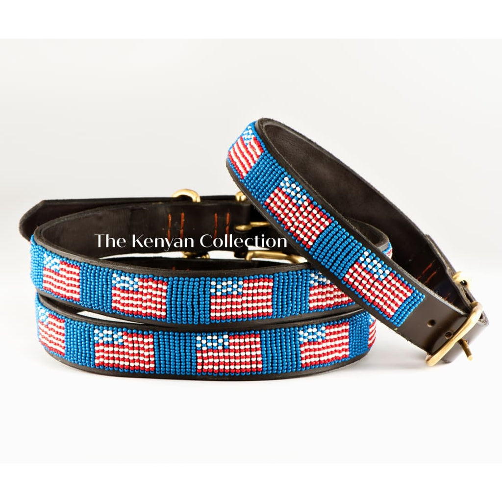 American Flag Beaded Dog Collar - Dog Collars - Maasai