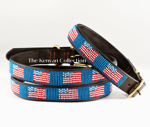 American Flag Beaded Dog Collar - Dog Collars - Maasai