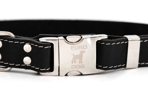 Bestseller Quick-Release Midnight Black Leather Dog Collar