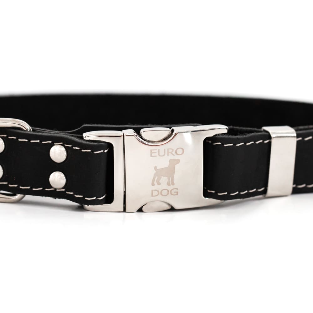 Bestseller Quick-Release Midnight Black Leather Dog Collar