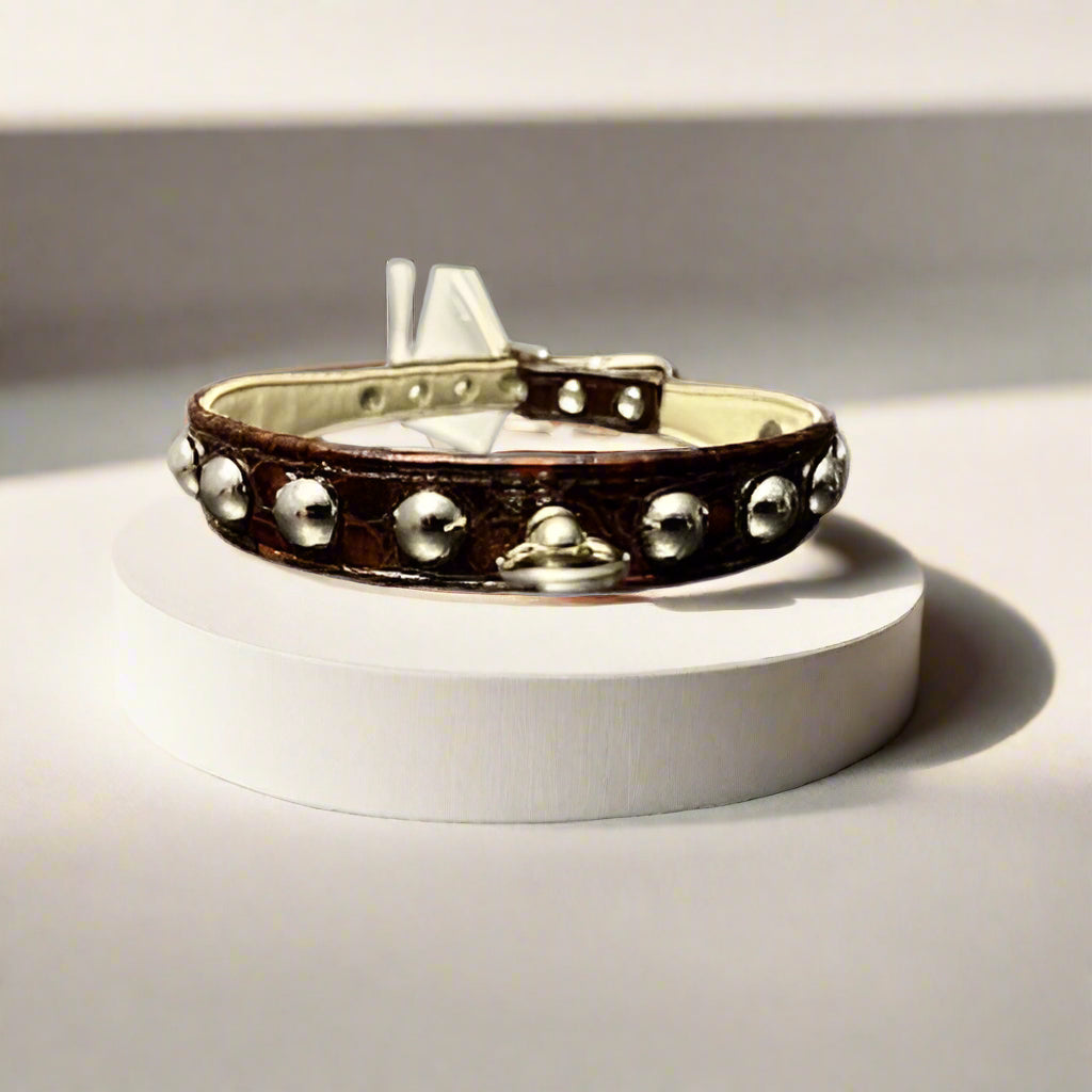 Brown Studded Leather Dog Collar Fits 10-12” Neck - Outlet
