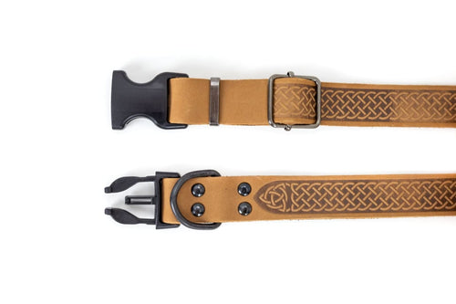 Celtic Sport Khaki Leather Dog Collar - Dog Collars - Euro