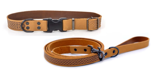 Celtic Sport Leather Collar and Leash Set - Dog Collars