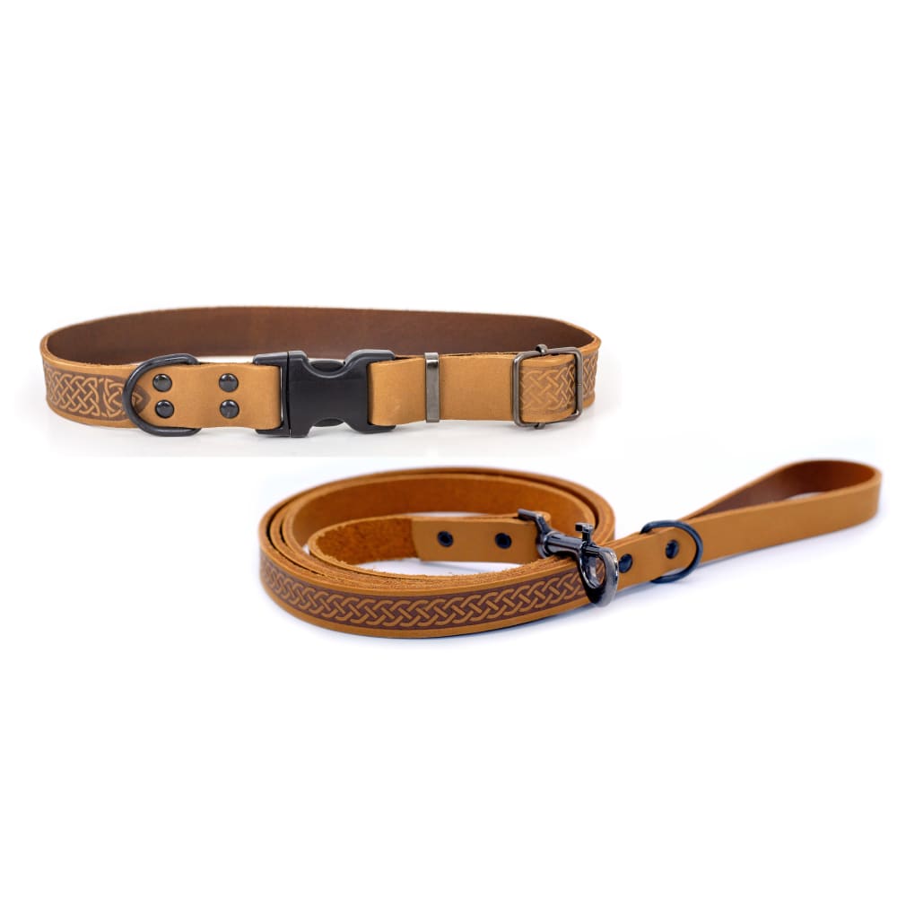 Celtic Sport Leather Collar and Leash Set - Dog Collars