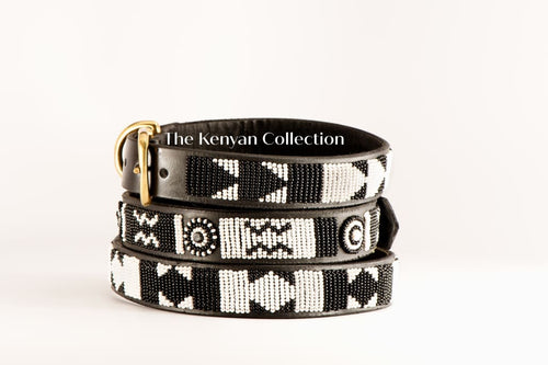 Ebony & Ivory Beaded Dog Collar - Dog Collars - Maasai