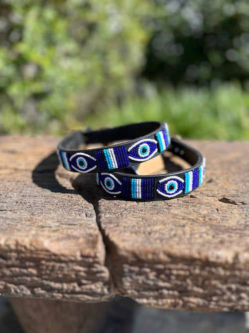 Evil Eye Beaded Dog Collar - Dog Collars - Maasai