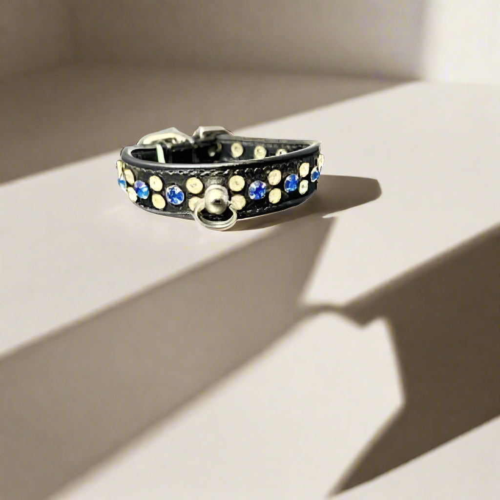 Patent Leather Alternating Crystal Dog Collar - Fits 6-8”