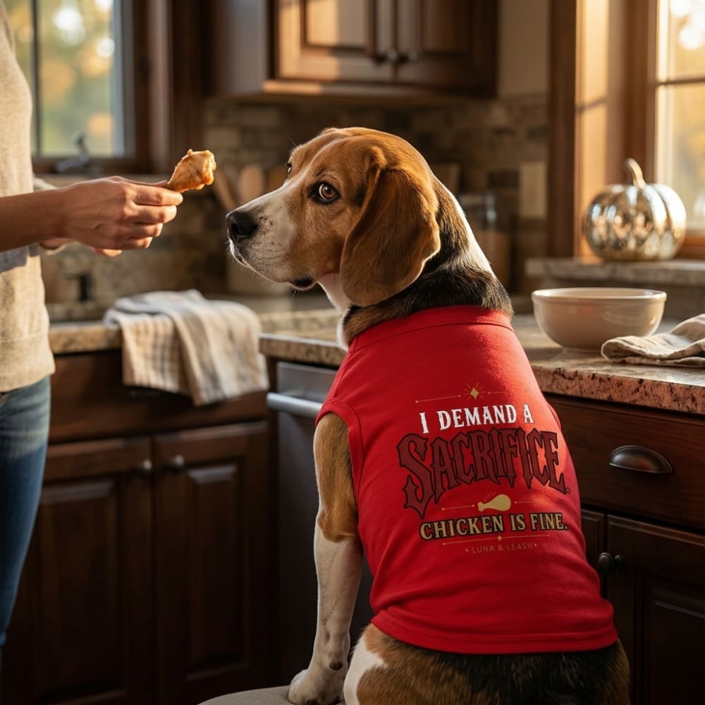 I Demand a Sacrifice. Chicken Is Fine. Halloween Dog Shirt