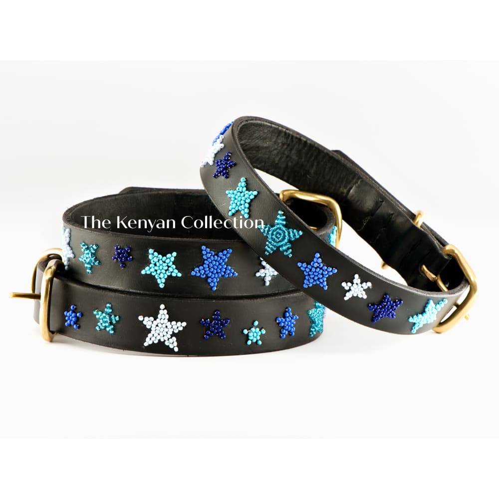 Indigo Stars Beaded Dog Collar - Dog Collars - Maasai