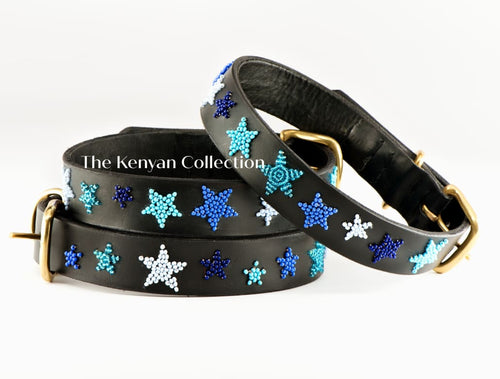 Indigo Stars Beaded Dog Collar - Dog Collars - Maasai