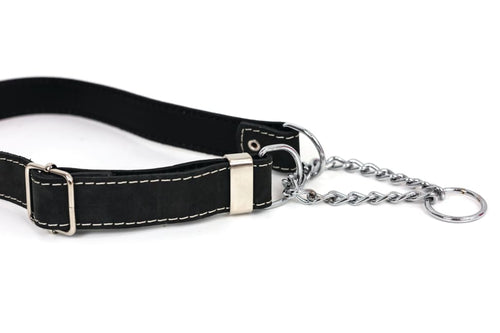 Martingale Midnight Black Leather Dog Collar - Dog Collars