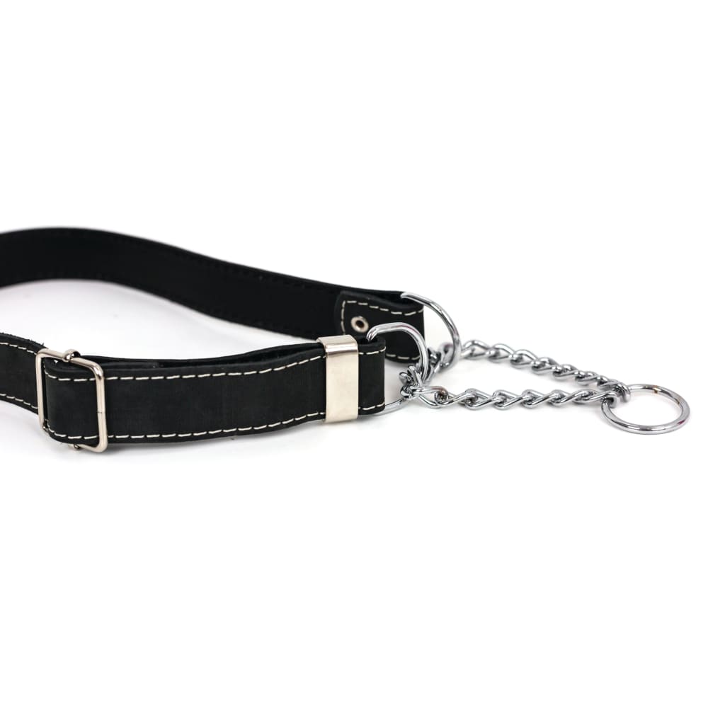 Martingale Midnight Black Leather Dog Collar - Dog Collars