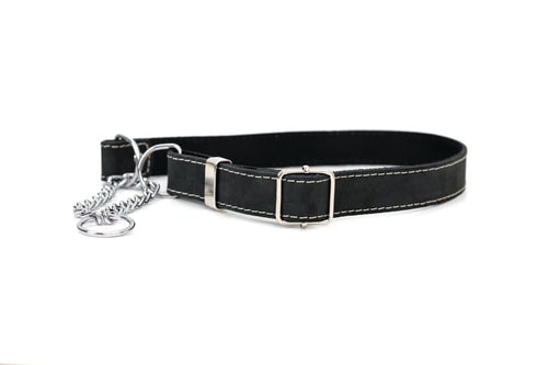 Martingale Midnight Black Leather Dog Collar - Dog Collars