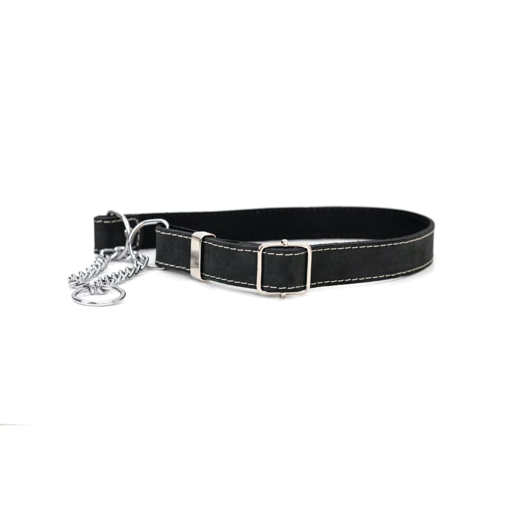 Martingale Midnight Black Leather Dog Collar - Dog Collars
