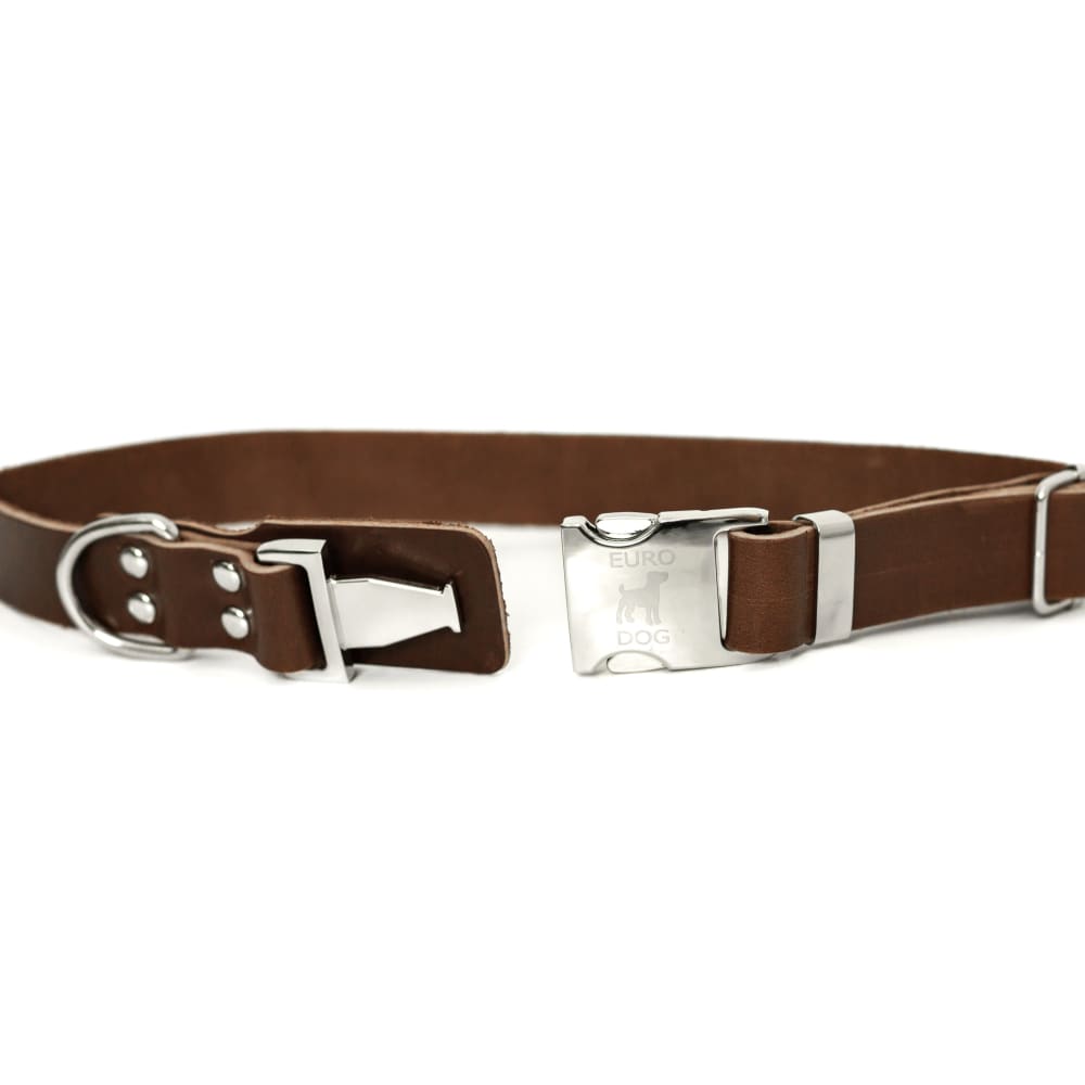Modern Style Quick-Release Chocolate Leather Dog Collar