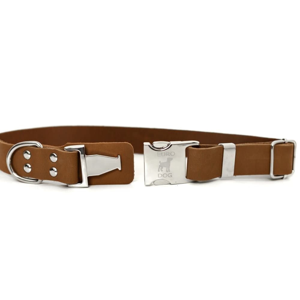 Modern Style Quick-Release Earth Brown Leather Dog Collar