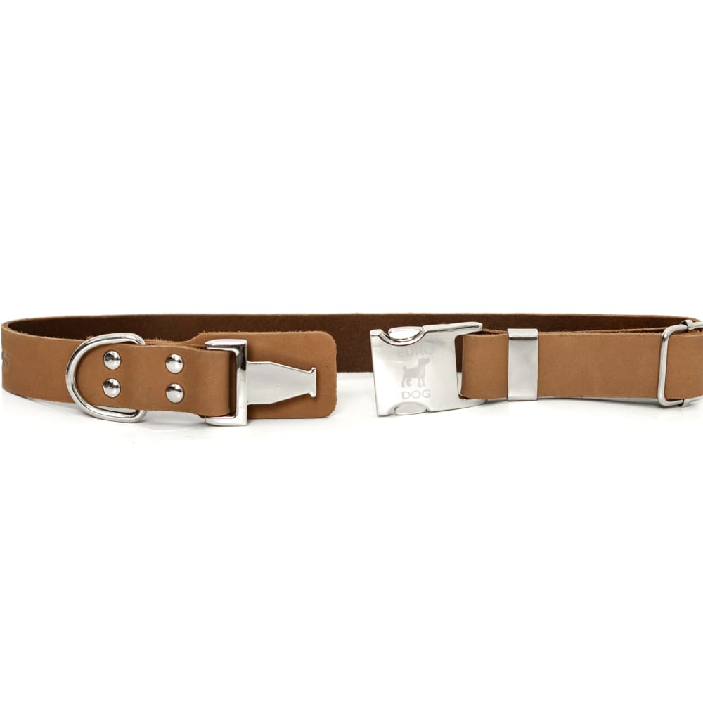 Modern Style Quick-Release Khaki Leather Dog Collar - Dog