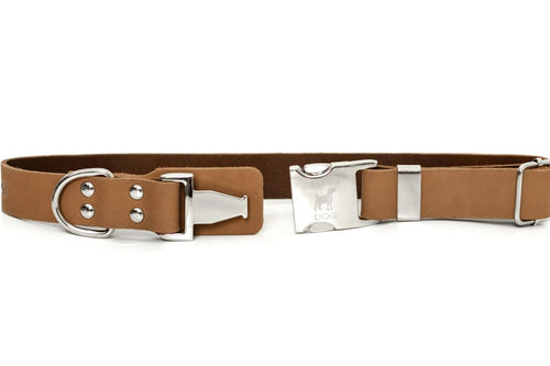 Modern Style Quick-Release Khaki Leather Dog Collar - Dog