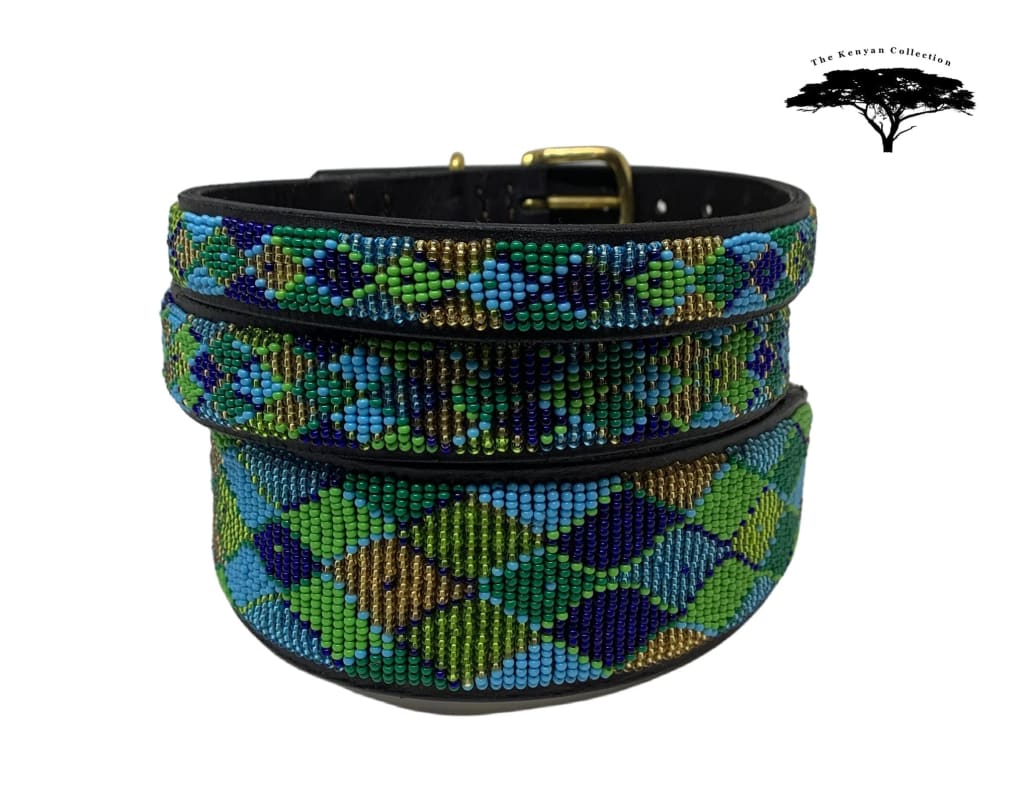 Peacock Argyle Beaded Dog Collar
