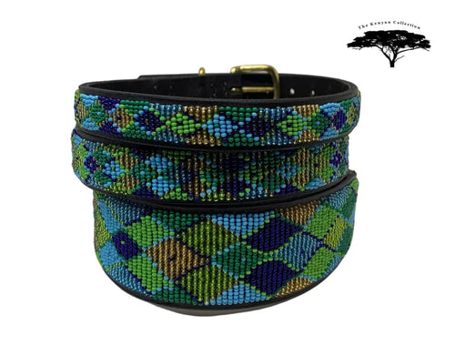 Peacock Argyle Beaded Dog Collar - Dog Collars - Maasai
