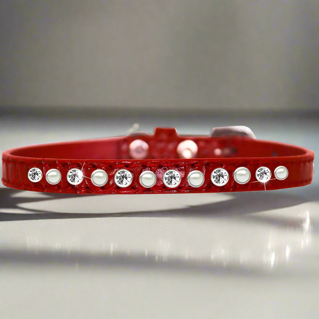Pearl and Crystal One Row Dog (Puppy) Collar - Fits 5-7”