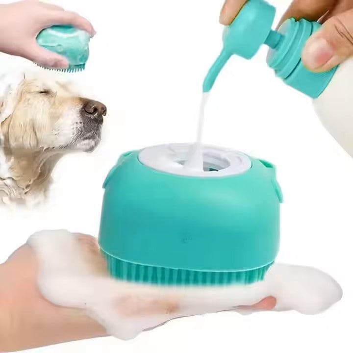Pet Wash Brush with Built-In Shampoo Dispenser | Dog & Cat Grooming Tool