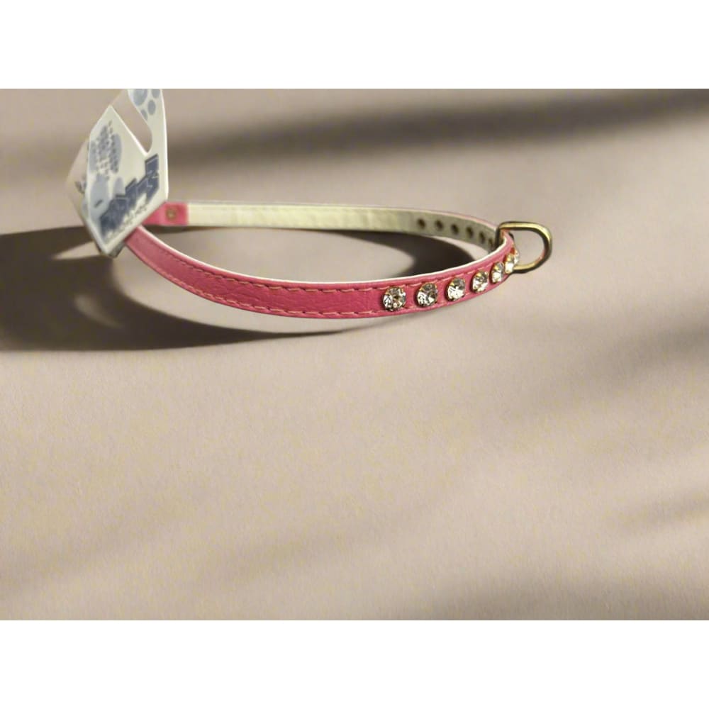Pink Single Row Crystal Dog Collar - Fits 13-14.5” Neck