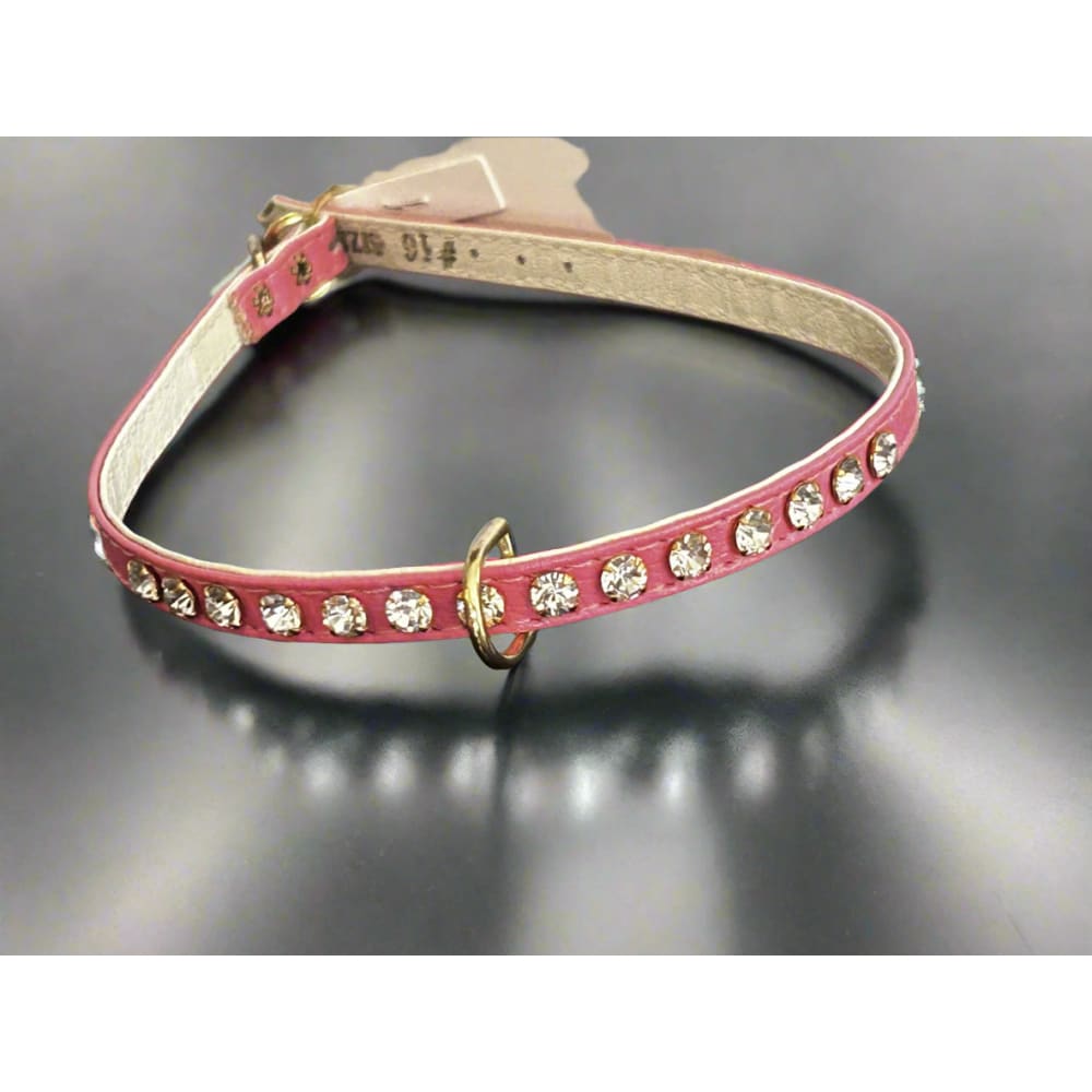 Pink Single Row Crystal Dog Collar - Fits 13-14.5” Neck