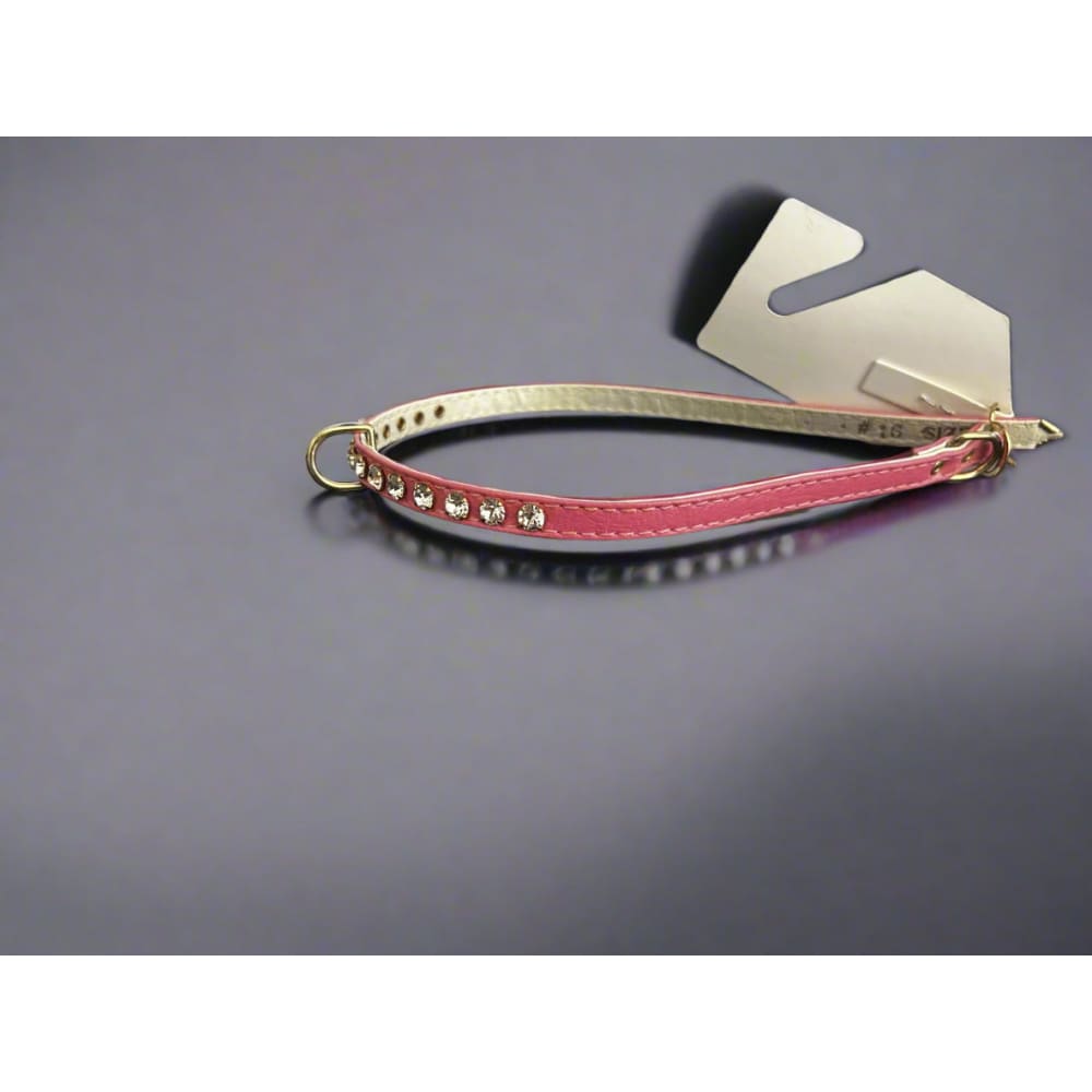 Pink Single Row Crystal Dog Collar - Fits 13-14.5” Neck