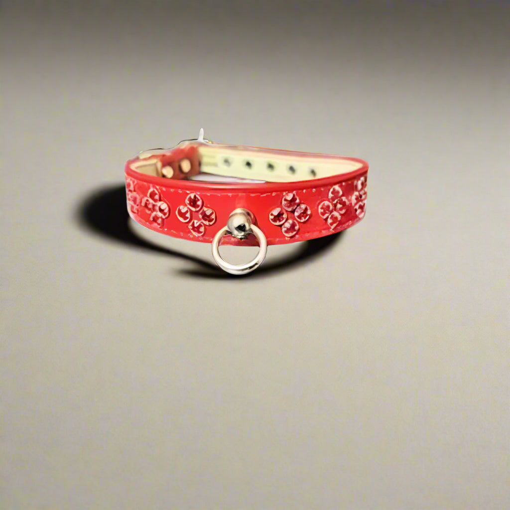 Red Crystal Patent Leather Dog Collar - Fits 8-10” Neck