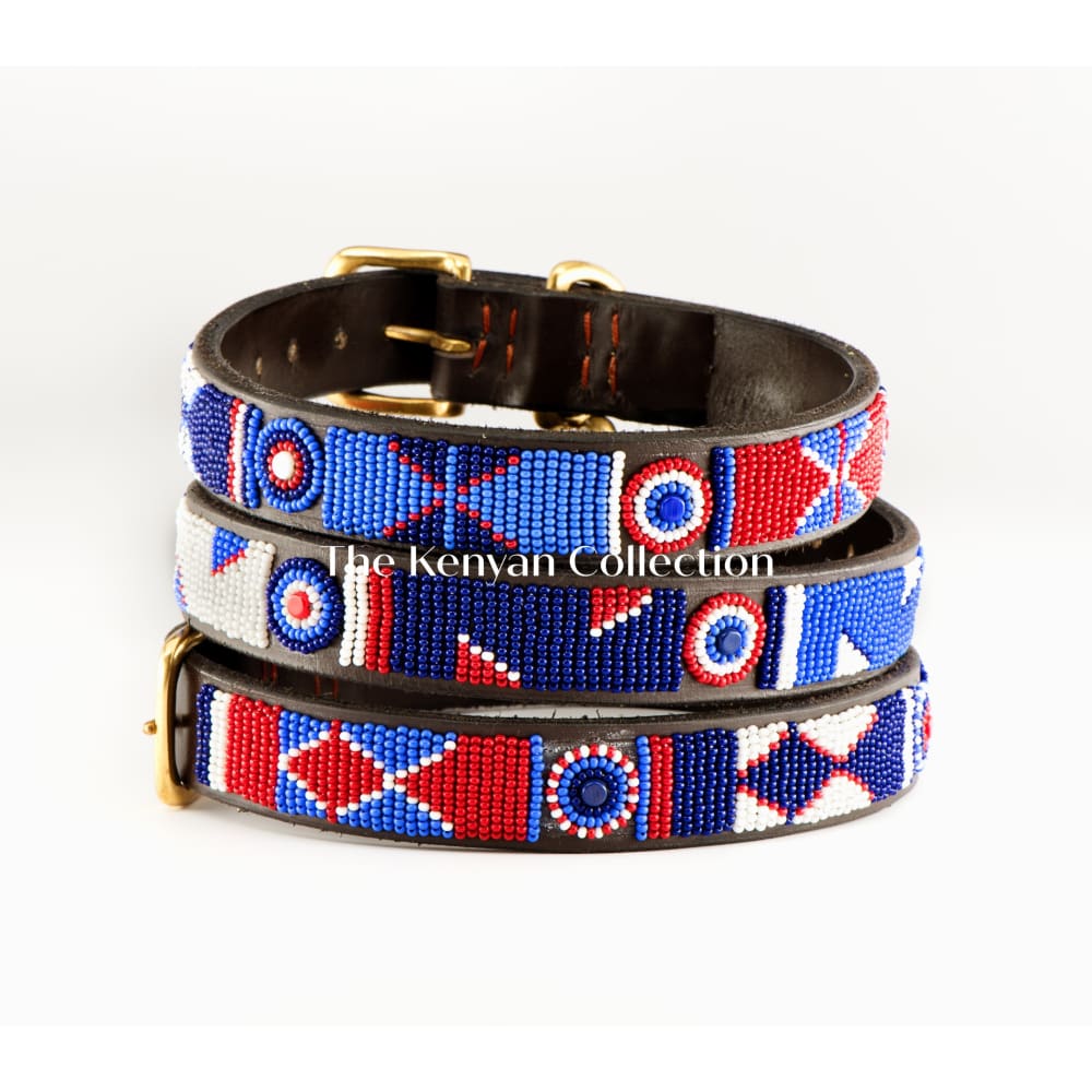 Red White Blue Beaded Dog Collar - Dog Collars - Maasai
