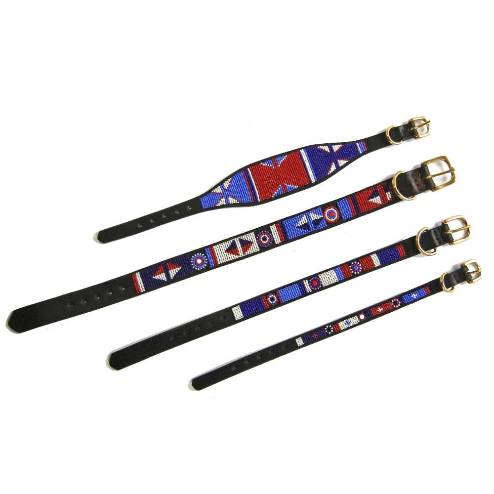Red White Blue Beaded Dog Collar - Dog Collars - Maasai