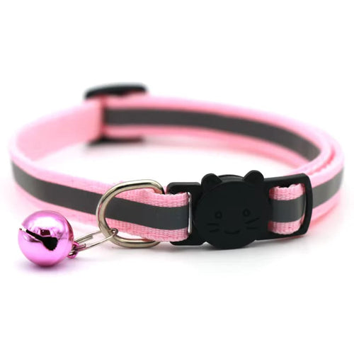 Reflective Stripe Cat Collar with Bell - Cat Collars