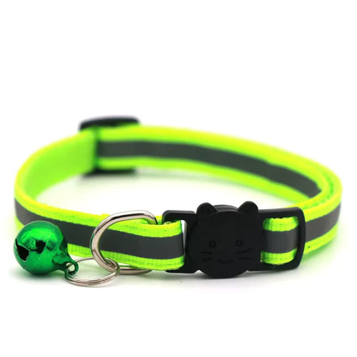 Reflective Stripe Cat Collar with Bell - Cat Collars