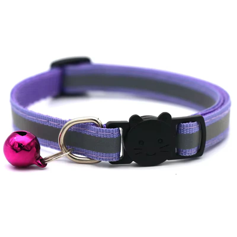 Reflective Stripe Cat Collar with Bell - Cat Collars