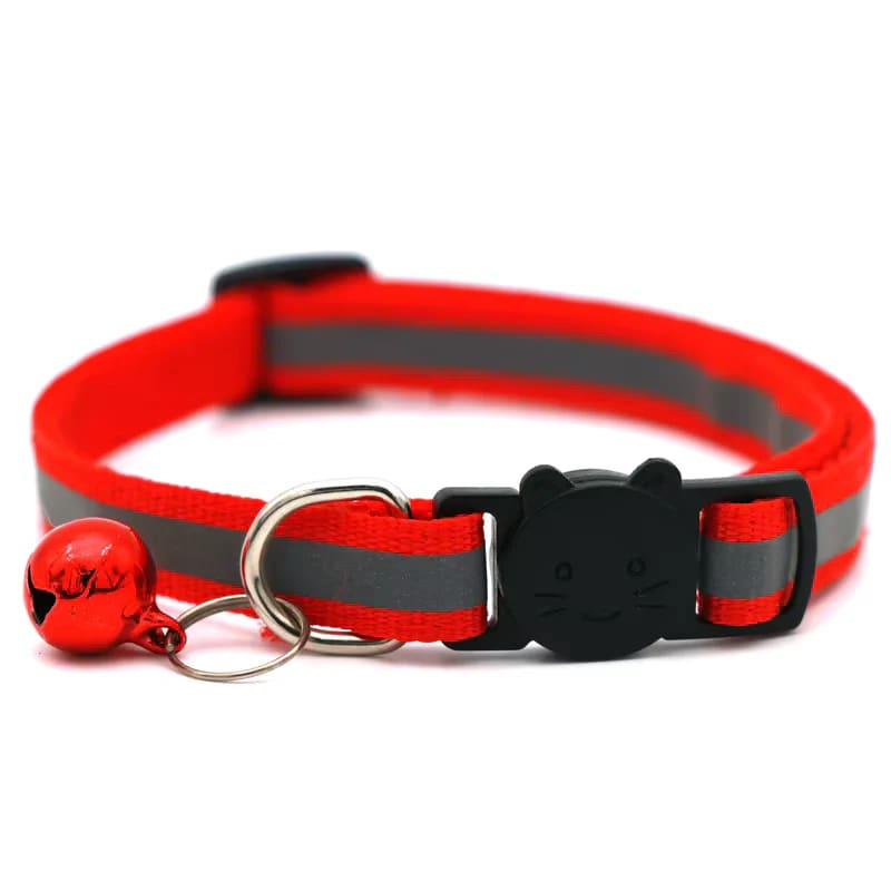 Reflective Striped Cat Collar with Bell - Cat Collars