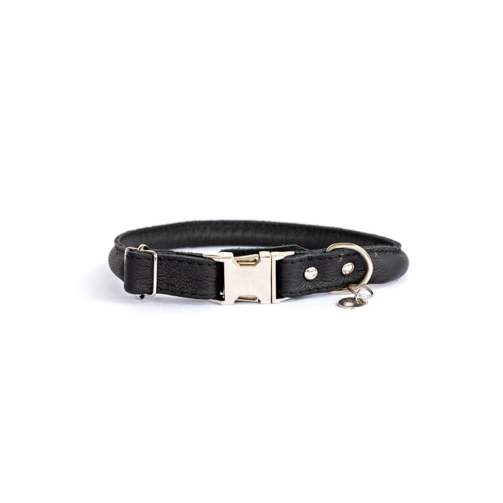 Rolled Style Black Leather Quick-Release Dog Collar - Dog