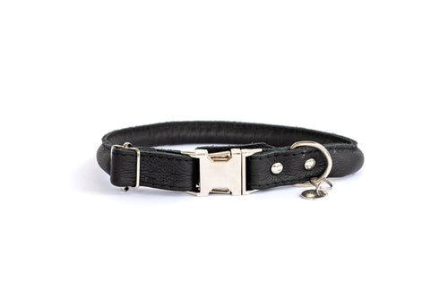 Rolled Style Black Leather Quick-Release Dog Collar - Dog