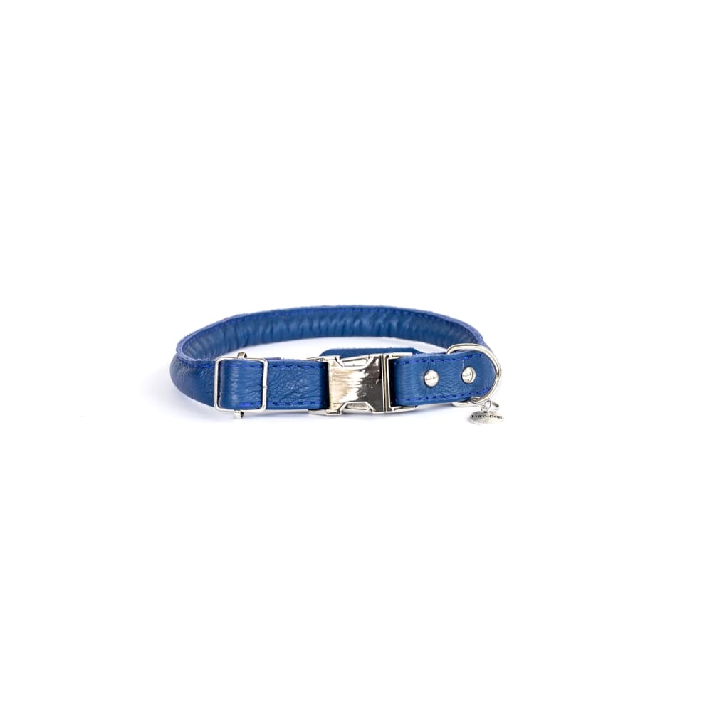 Rolled Style Blue Leather Quick-Release Dog Collar - Dog