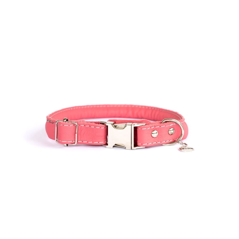 Rolled Style Pink Leather Quick-Release Dog Collar - Dog