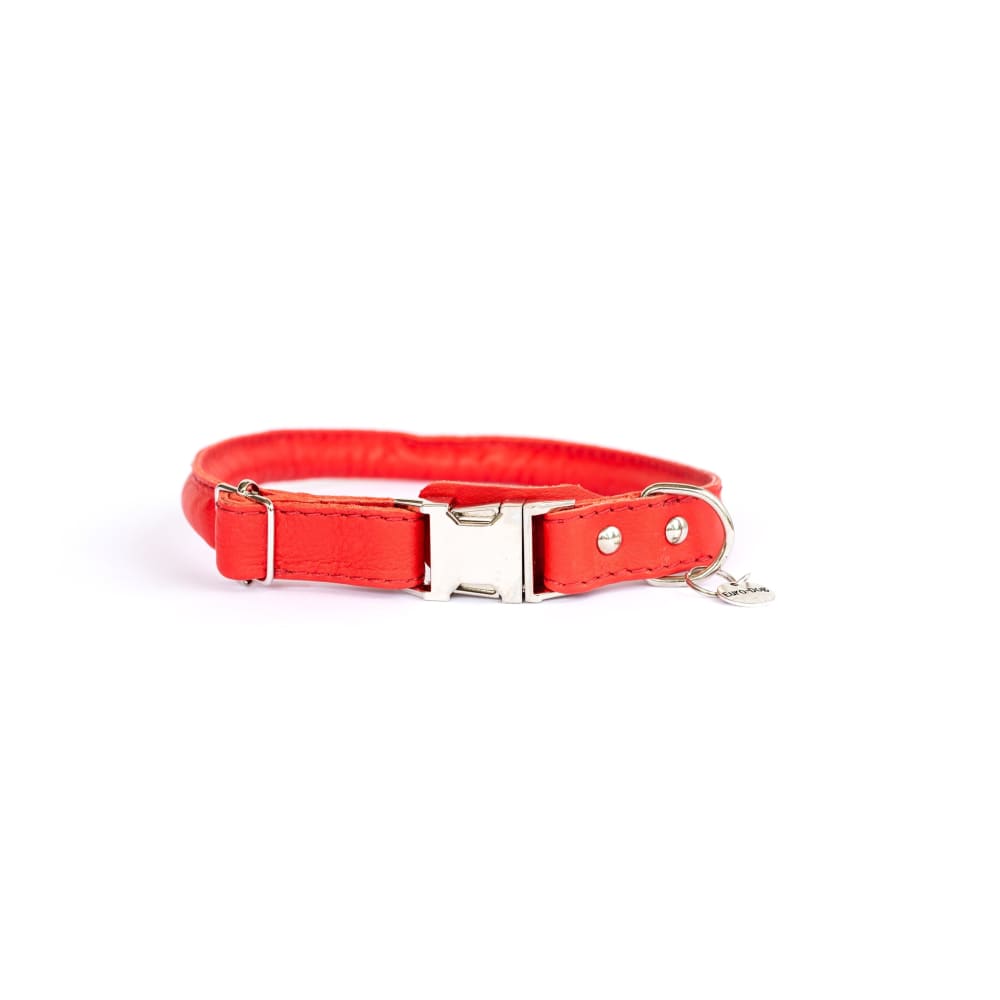 Rolled Style Red Leather Quick-Release Dog Collar - Dog