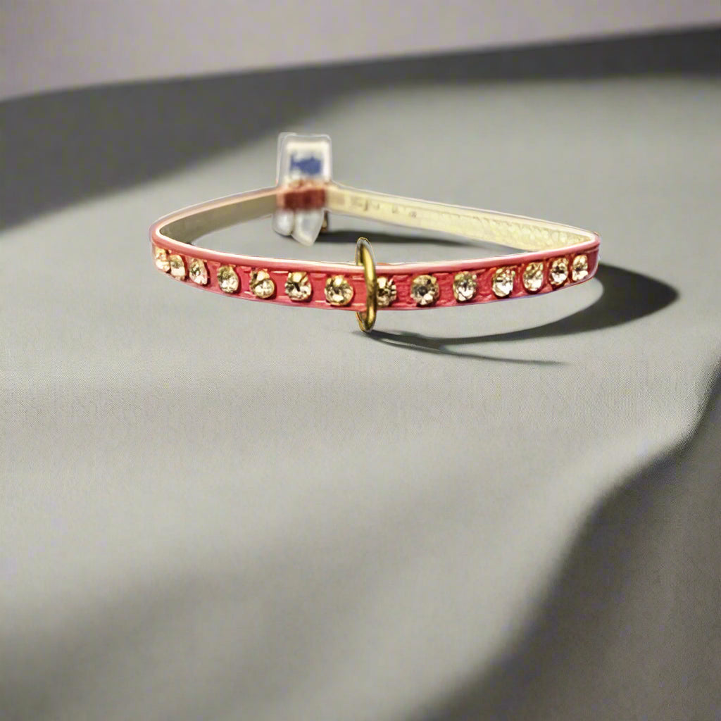 Pink Single Row Crystal Dog Collar - Fits 13-14.5” Neck
