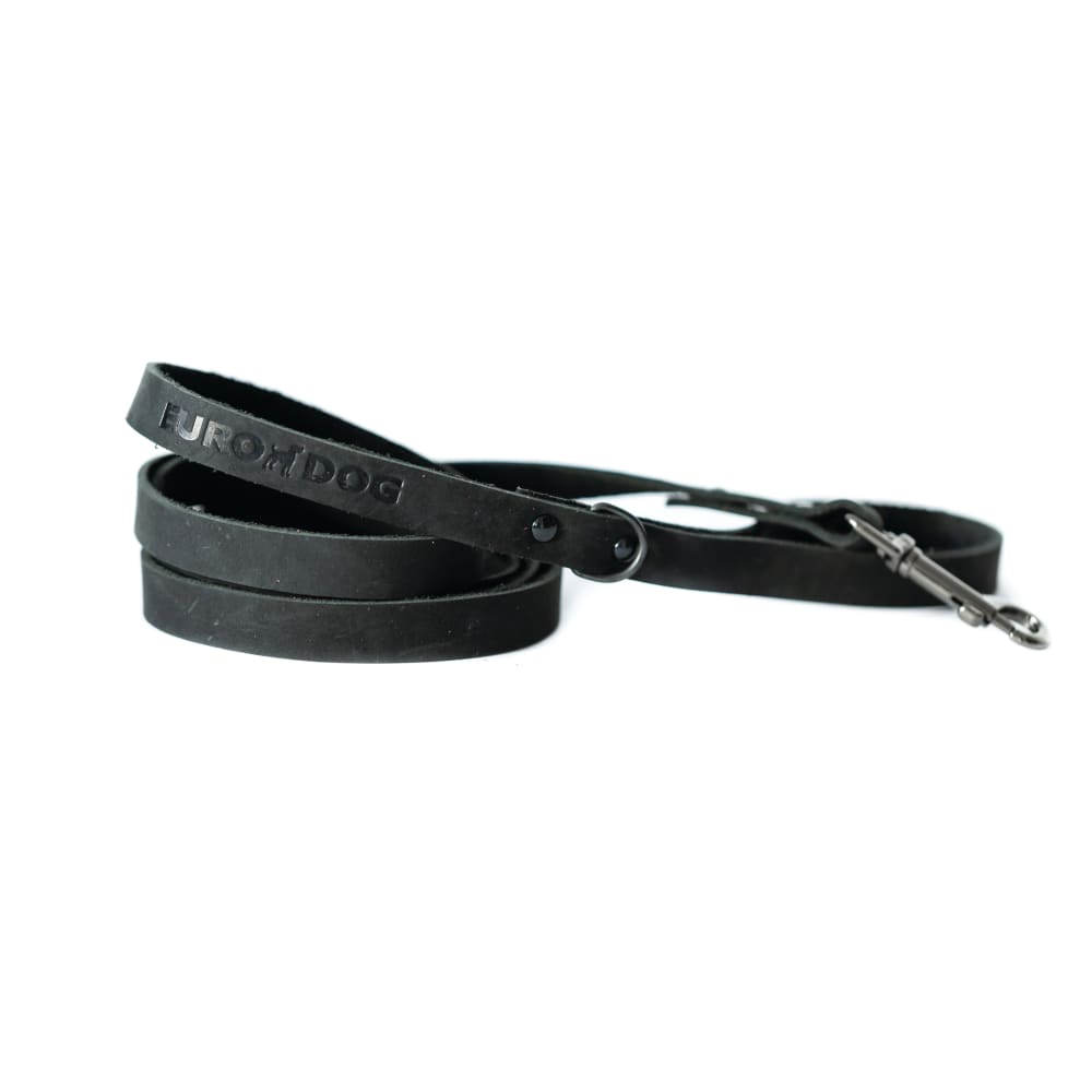 Sport Style Midnight Black Leather Leash - Dog Leash - Euro