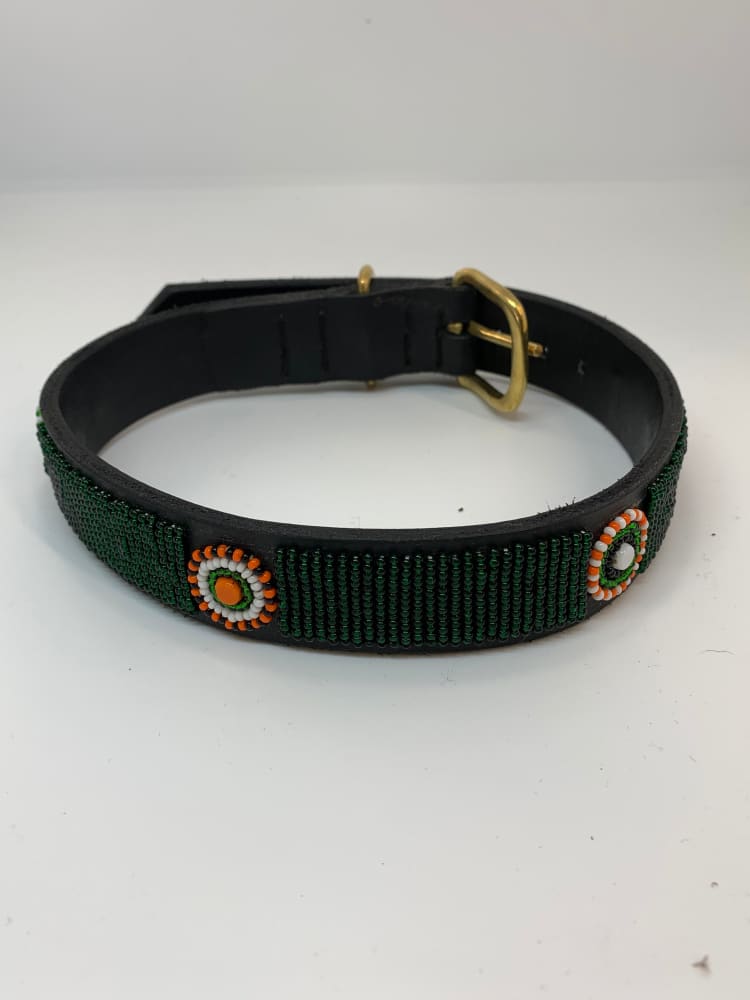Circle of Life - Solid Green Beading with Circles in Orange and White / 8" Narrow