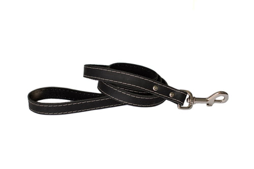 Traditional Midnight Black Leather Leash - Dog Leash - Euro