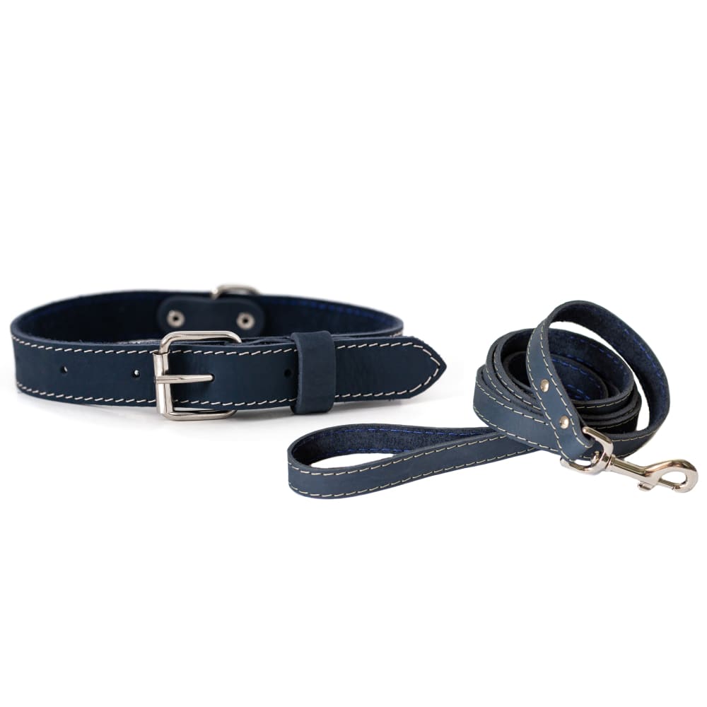 Traditional Style Leather Collar and Leash Set - Dog