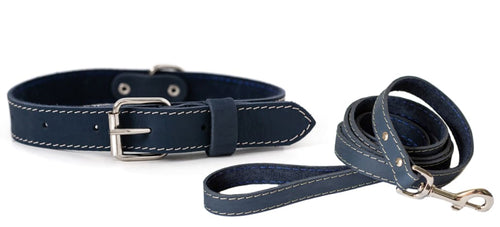 Traditional Style Leather Collar and Leash Set - Dog