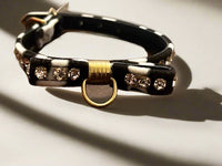 Zebra Stripe Clear Crystal Jewel Bow Dog Collar - Fits 9-11” Neck