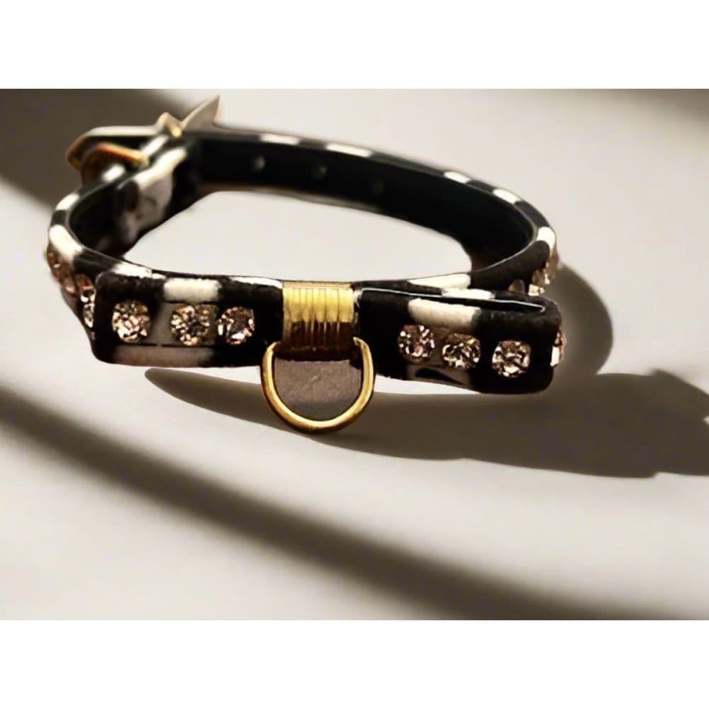 Zebra Stripe Clear Crystal Jewel Bow Dog Collar - Fits
